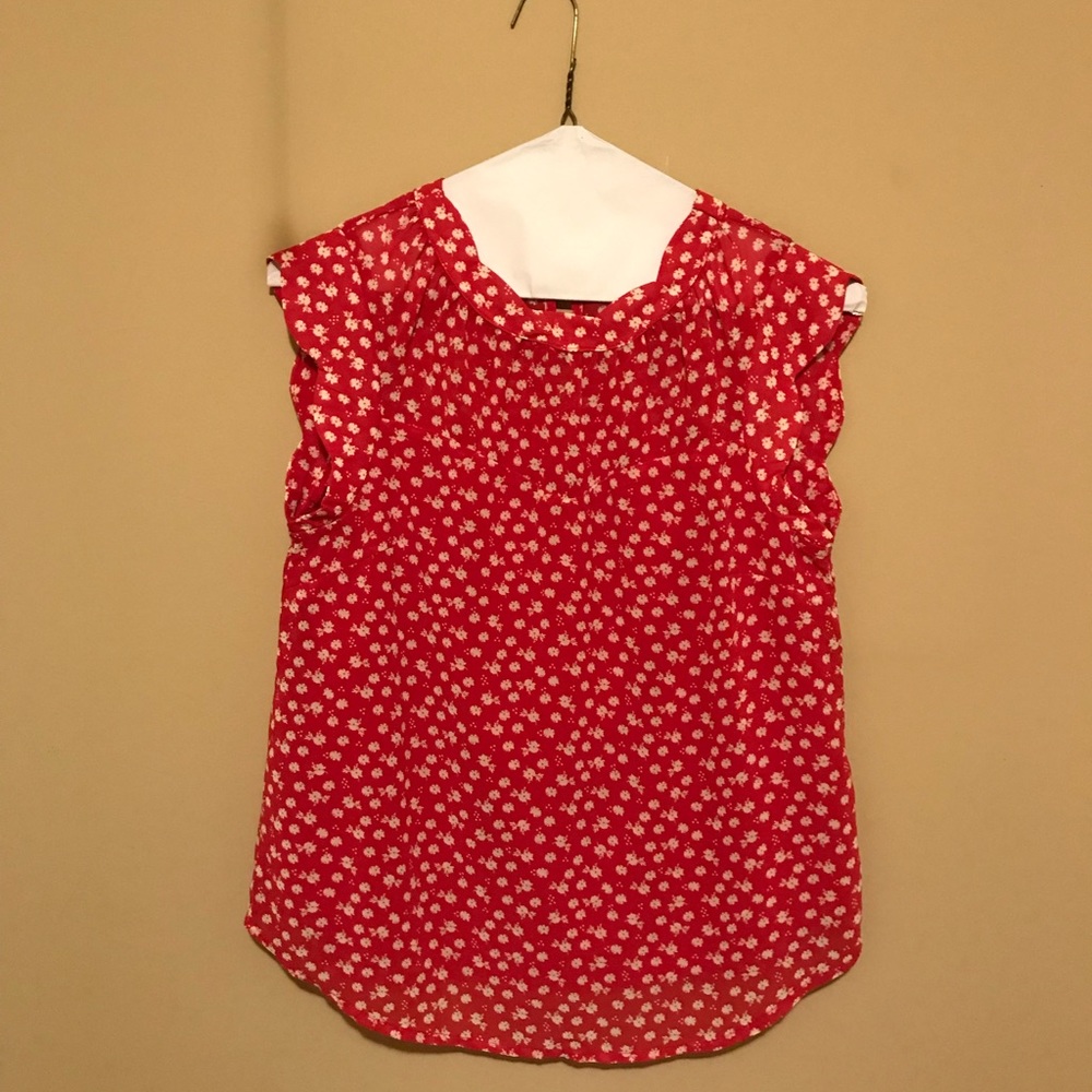 NWOT-Red blouse with white flowers